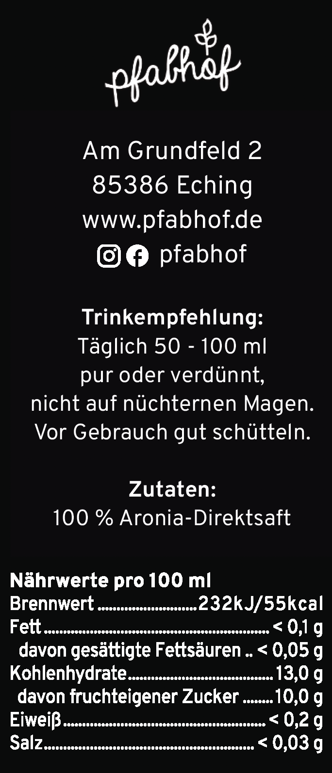 Aronia Direktsaft 0,5l